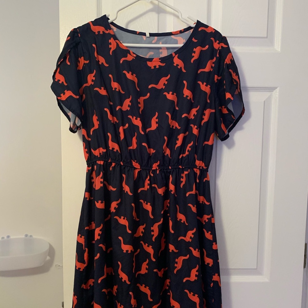 Blue and orange chiffon Dinosaur dress 3XL